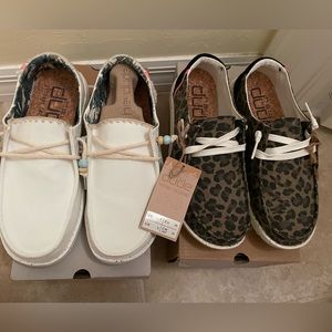 Two new hey dude shoes, women’s fashion sneakers- animal print / cheetah & tiger
